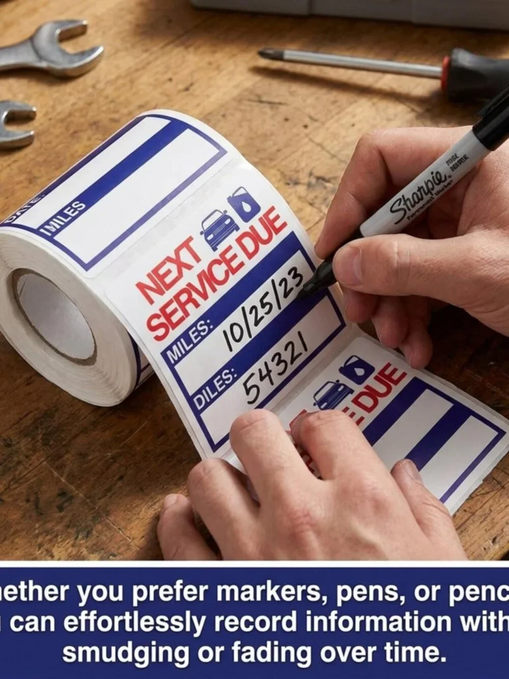PERFORMORE 300 Pcs Oil Change Stickers  2 x 2 Removable Vinyl Labels for Windshi